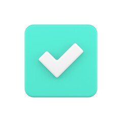 Poster - Glossy green positive vote button with checkmark accept complete task badge 3d icon realistic