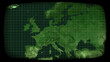 Intentional distortion: an old color CRT TV monitor, showing a static satellite view of Europe (the European continent). Concepts: surveillance, global communications, old-timey spy story.
