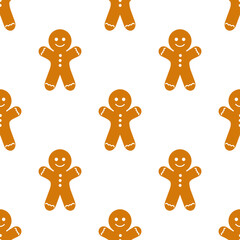 Wall Mural - Christmas gingerbread man cookies seamless pattern.