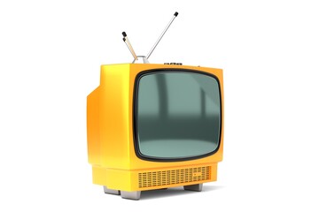 Wall Mural - Retro yellow television set isolated on white background - 3D illustration