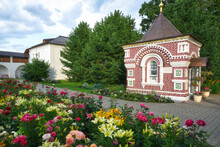 Flower Garden And A Small Chapel At The Tolga Convent In Yaroslavl