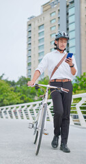 man using phone commuting