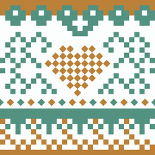 Tribal Love Seamless Pattern. Knitted Squares Digital Design Traditional Background For Texture, Fabric, Clothing, Wraping, Carpet, Pattern. Abstract, Vector, Illustration