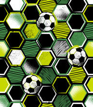 Abstract Seamless Pattern With Urban Geometric Elements, Scuffed, Drops, Spots. Sport Neon Texture Background. Football And Soccer Ball  Wallpaper.