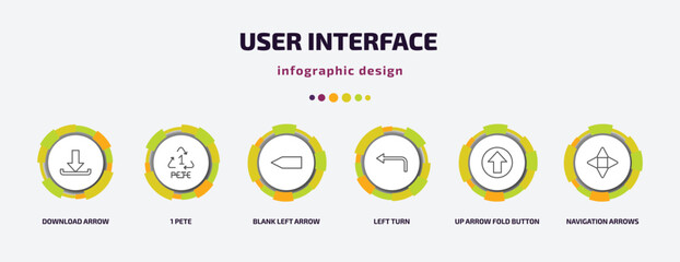 Poster - user interface infographic template with icons and 6 step or option. user interface icons such as download arrow, 1 pete, blank left arrow, left turn, up arrow fold button, navigation arrows vector.