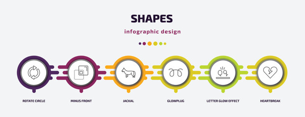 Poster - shapes infographic template with icons and 6 step or option. shapes icons such as rotate circle, min