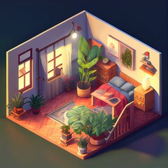 Wall Mural - isometric diorama of a house interior