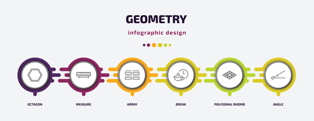 Poster - geometry infographic template with icons and 6 step or option. geometry icons such as octagon, measure, array, break, polygonal rhomb, angle vector. can be used for banner, info graph, web,