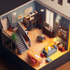 Wall Mural - isometric diorama of a house interior