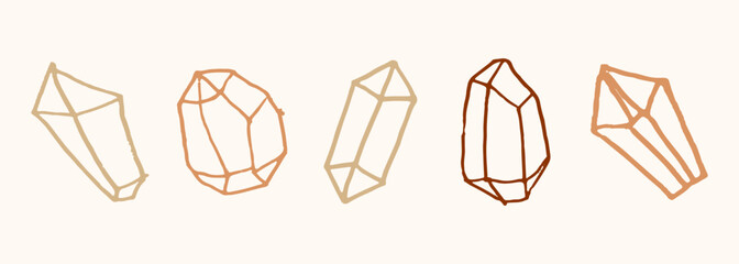 Poster - Set of crystal illustration in vintage style. Boho hand drawn for design element.