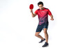 Portrait of sports man male athlete playing table tennis isolated.