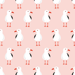 Wall Mural - Seamless childish pattern with cute cartoon seagulls. Vector marine illustration with birds. Baby print.