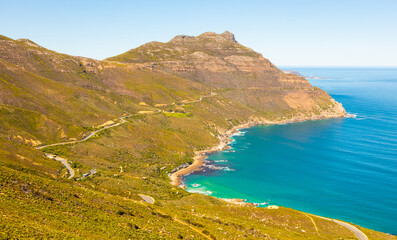 Wall Mural - Chapman’s Peak Coastal mountain landscape with fynbos flora in Cape Town