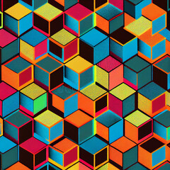 Wall Mural - 3d Cube Pattern retro colors