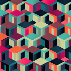 Wall Mural - 3d Cube Pattern retro colors