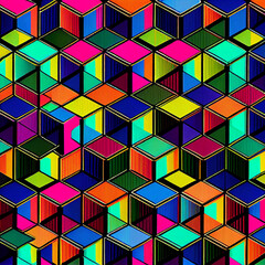 Wall Mural - 3d Cube Pattern retro colors