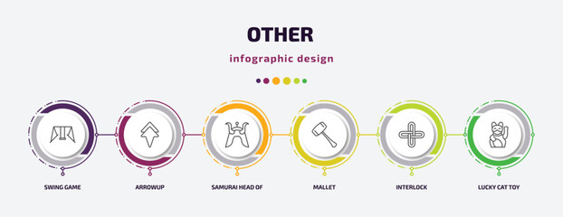 Poster - other infographic template with icons and 6 step or option. other icons such as swing game, arrowup, samurai head of japan, mallet, interlock, lucky cat toy vector. can be used for banner, info