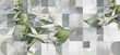 Geometrical pattern for wallpaper with big white flower. Botanical art mural. 