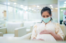 health care Pregnant wearing mask in public area protect virus