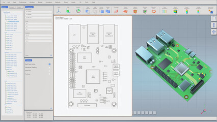 Aufkleber - 3D VFX Graphics Design of Printed Circuit Board, Computer Motherboard Components: Microchips, CPU Processor, Transistors, Semiconductors. Insides of Electronic Device, Parts of Supercomputer