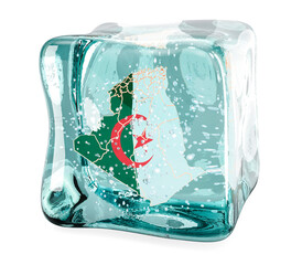 Poster - algerian map frozen in ice cube, 3d rendering