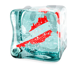 Poster - Austrian map frozen in ice cube, 3D rendering