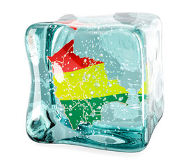 Poster - Bolivian map frozen in ice cube, 3D rendering