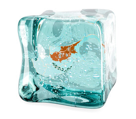 Poster - cypriot map frozen in ice cube, 3d rendering