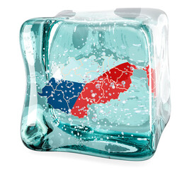 Poster - czech map frozen in ice cube, 3d rendering