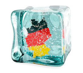 Poster - german map frozen in ice cube, 3d rendering