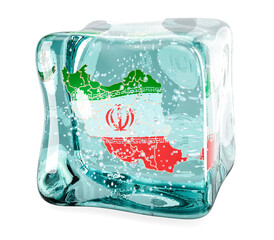 Poster - iranian map frozen in ice cube, 3d rendering
