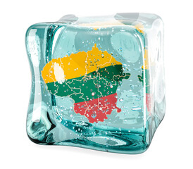 Poster - Lithuanian map frozen in ice cube, 3D rendering