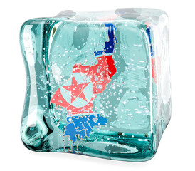 Poster - north korean map frozen in ice cube, 3d rendering