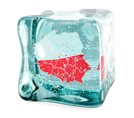 Poster - polish map frozen in ice cube, 3d rendering