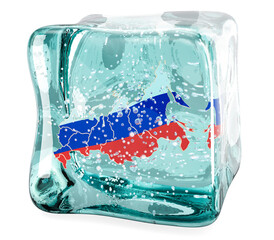 Poster - russian map frozen in ice cube, 3d rendering