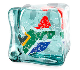 Poster - south african map frozen in ice cube, 3d rendering
