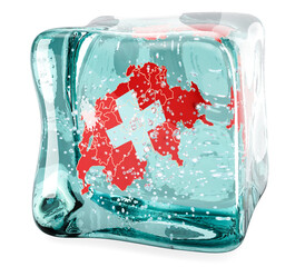 Poster - swiss map frozen in ice cube, 3d rendering
