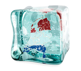 Poster - the netherlands map frozen in ice cube, 3d rendering