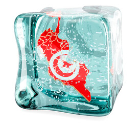 Poster - tunisian map frozen in ice cube, 3d rendering