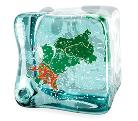 Poster - Turkmen map frozen in ice cube, 3D rendering