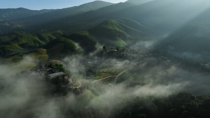 Wall Mural - beautiful landscape sea of mist in the valley of Sapan village is a famous tourist and leisure destination of Nan Province Thailand