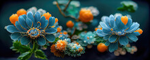 Abstract Crystal Fantasy Blue And Orange Flower As Wallpaper Background