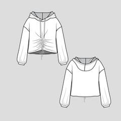 Wall Mural - knotted Hem Crop Hoodie Sweatshirt Drop Shoulder long Sleeve Gathering shirred ruched Hem knot cropped Fashion flats sketch technical drawing template