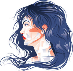 Wall Mural - Woman in profile with blue hair and polygons