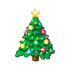 chrtistmas evergreen tree emoji with garland isolated on white background