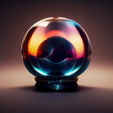 Magic Glass Ball. Shining Colorful Glass Ball. Bright Colorful Decorative Ball. 3D Digital Illustration.