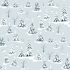 Seamless pattern with winter trees