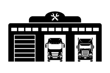 Wall Mural - Car service for trucks icon. Car wash. Vehicle washing and repair. Black silhouette. Front view. Vector simple flat graphic illustration. Isolated object on a white background. Isolate.