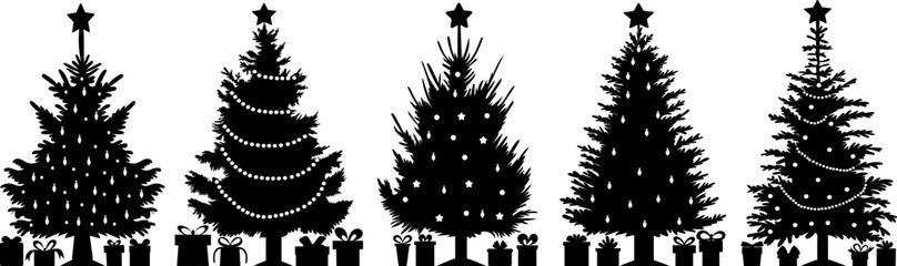 Sticker - silhouette christmas trees with gifts isolated vector