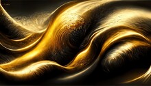  A Golden Abstract Background With Wavy Lines And Curves Of Gold Paint On It's Surface.